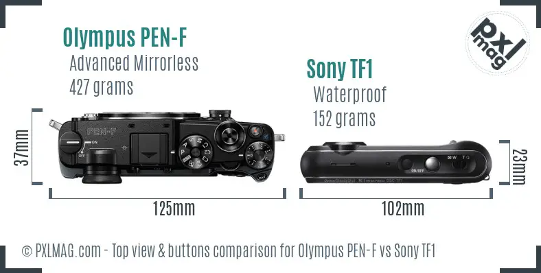 Olympus PEN-F vs Sony TF1 top view buttons comparison