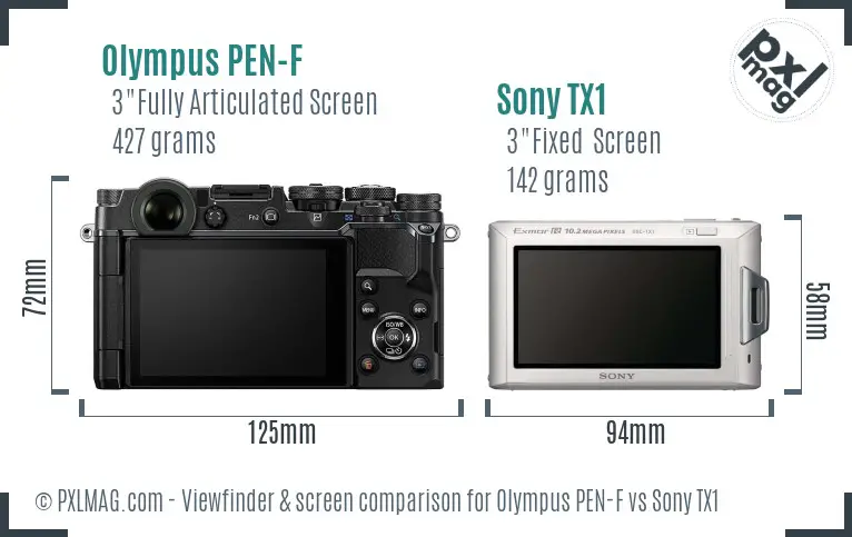 Olympus PEN-F vs Sony TX1 Screen and Viewfinder comparison