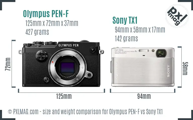 Olympus PEN-F vs Sony TX1 size comparison