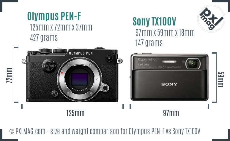 Olympus PEN-F vs Sony TX100V size comparison Olympus PEN-F vs Sony TX100V size comparison