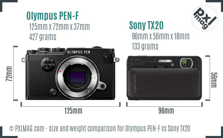 Olympus PEN-F vs Sony TX20 size comparison Olympus PEN-F vs Sony TX20 size comparison