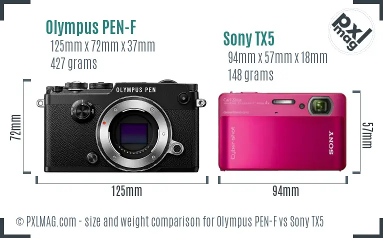 Olympus PEN-F vs Sony TX5 size comparison