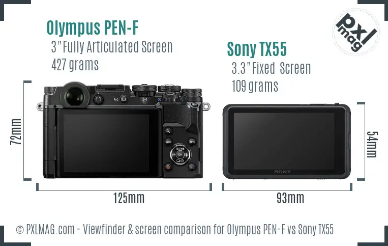 Olympus PEN-F vs Sony TX55 Screen and Viewfinder comparison