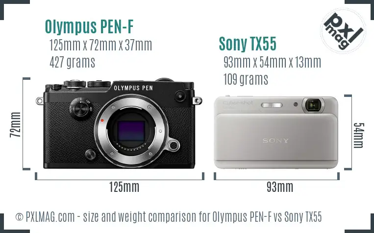 Olympus PEN-F vs Sony TX55 size comparison