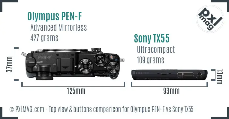 Olympus PEN-F vs Sony TX55 top view buttons comparison