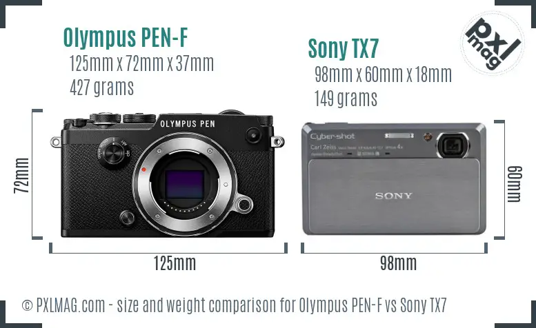 Olympus PEN-F vs Sony TX7 size comparison Olympus PEN-F vs Sony TX7 size comparison