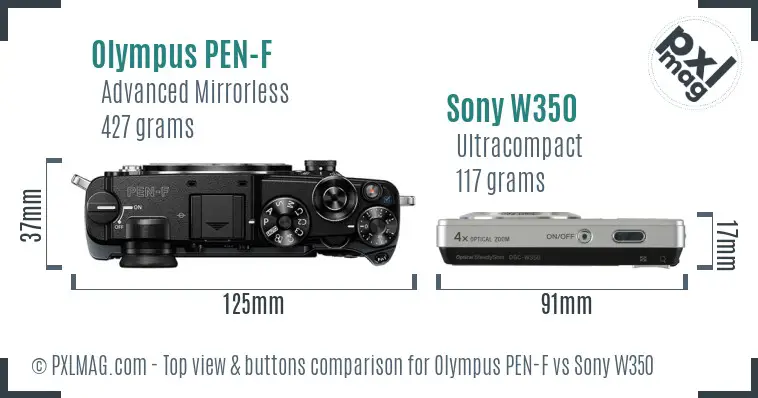 Olympus PEN-F vs Sony W350 top view buttons comparison