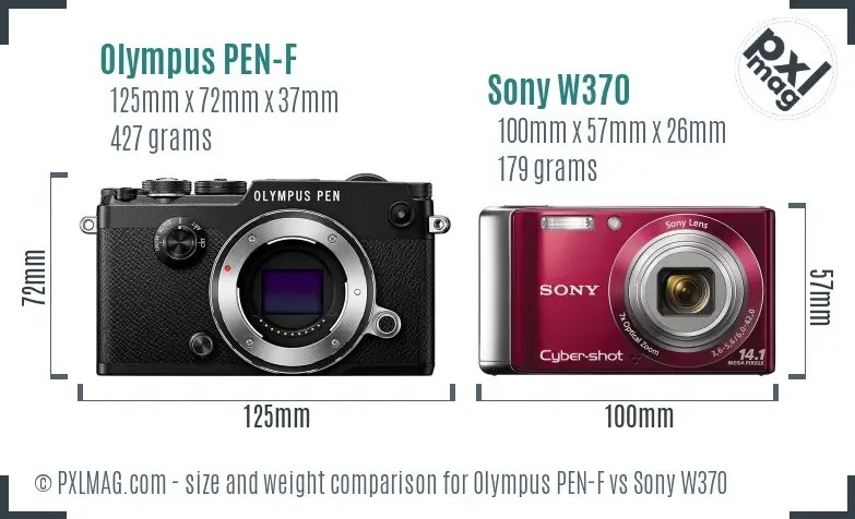 Olympus PEN-F vs Sony W370 size comparison