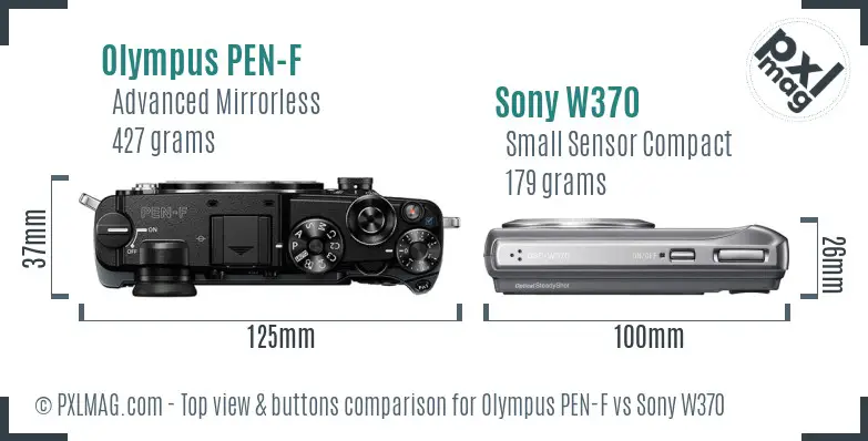 Olympus PEN-F vs Sony W370 top view buttons comparison