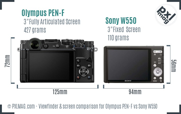 Olympus PEN-F vs Sony W550 Screen and Viewfinder comparison