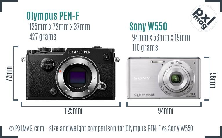 Olympus PEN-F vs Sony W550 size comparison Olympus PEN-F vs Sony W550 size comparison