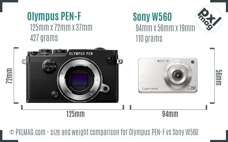 Olympus PEN-F vs Sony W560 size comparison Olympus PEN-F vs Sony W560 size comparison