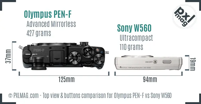 Olympus PEN-F vs Sony W560 top view buttons comparison