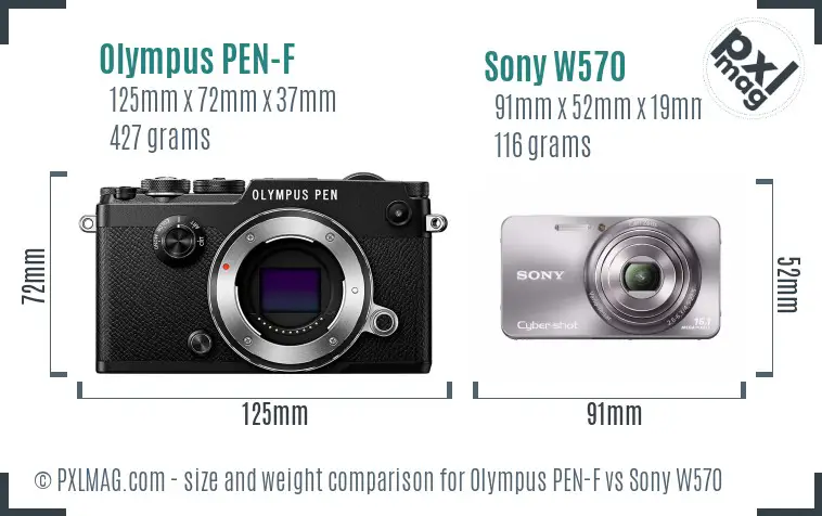 Olympus PEN-F vs Sony W570 size comparison Olympus PEN-F vs Sony W570 size comparison