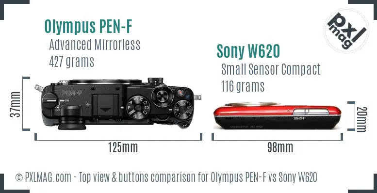 Olympus PEN-F vs Sony W620 top view buttons comparison