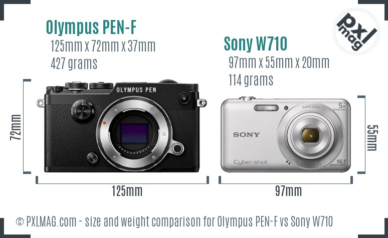 Olympus PEN-F vs Sony W710 size comparison