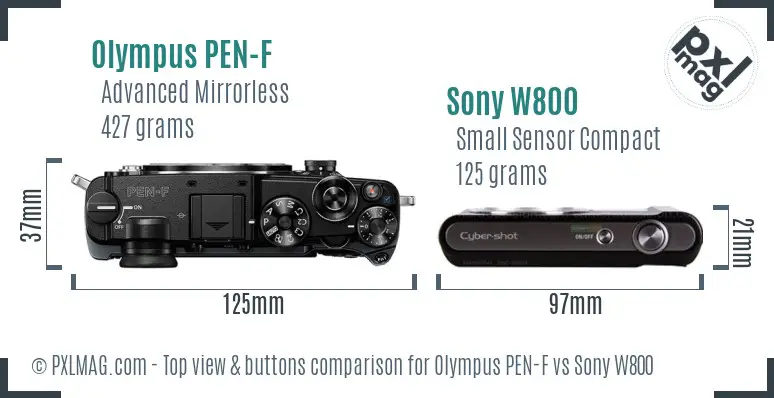 Olympus PEN-F vs Sony W800 top view buttons comparison