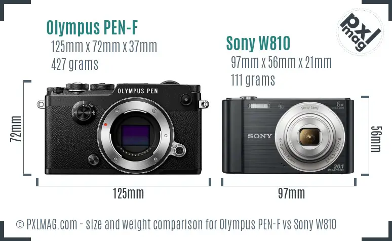 Olympus PEN-F vs Sony W810 size comparison Olympus PEN-F vs Sony W810 size comparison