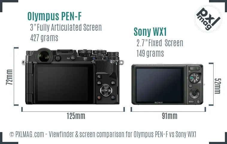 Olympus PEN-F vs Sony WX1 Screen and Viewfinder comparison