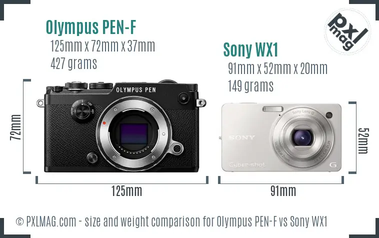 Olympus PEN-F vs Sony WX1 size comparison