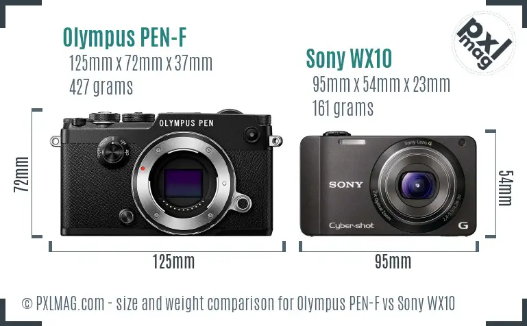 Olympus PEN-F vs Sony WX10 size comparison