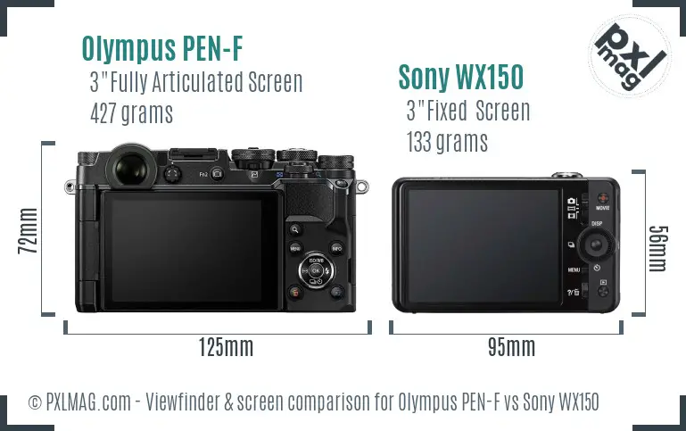 Olympus PEN-F vs Sony WX150 Screen and Viewfinder comparison
