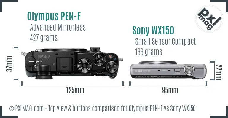 Olympus PEN-F vs Sony WX150 top view buttons comparison
