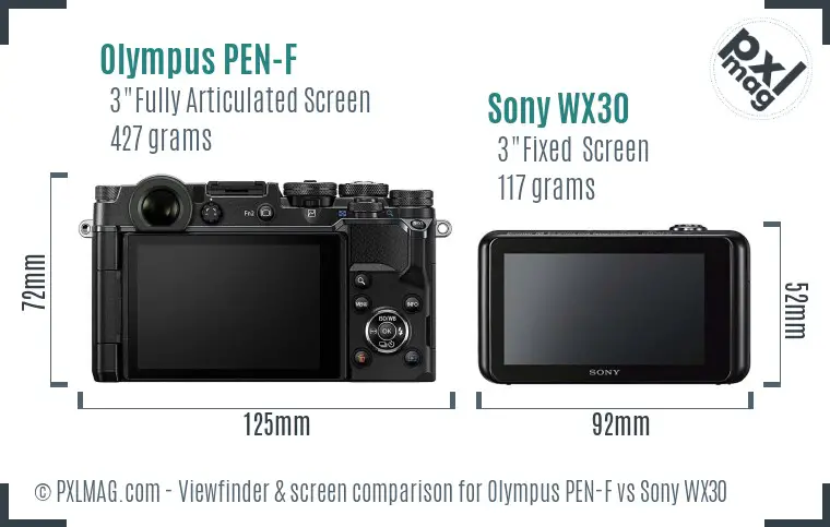 Olympus PEN-F vs Sony WX30 Screen and Viewfinder comparison