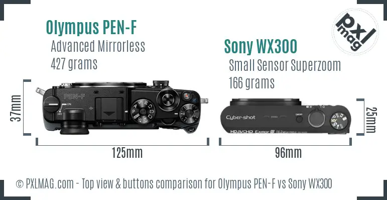 Olympus PEN-F vs Sony WX300 top view buttons comparison