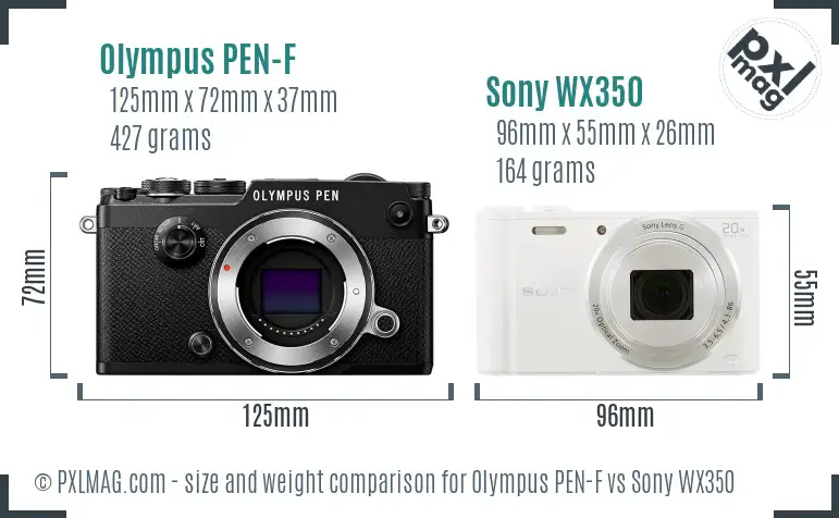 Olympus PEN-F vs Sony WX350 size comparison