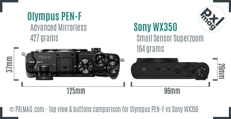 Olympus PEN-F vs Sony WX350 top view buttons comparison