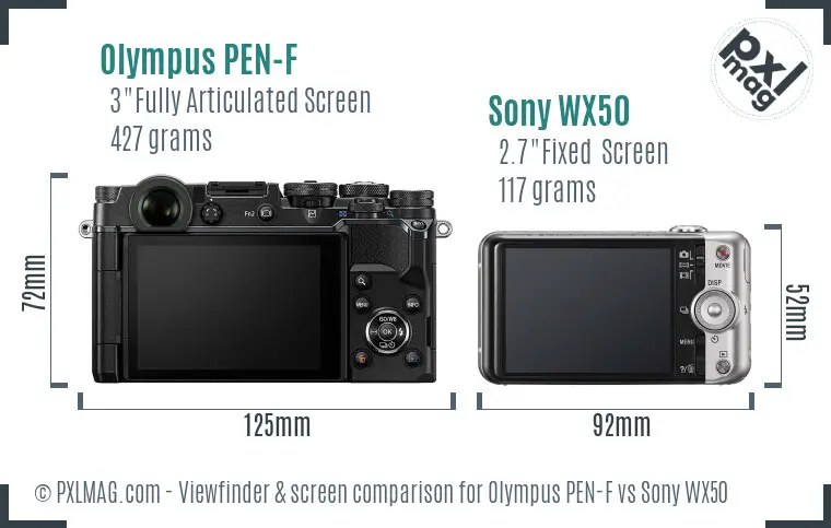 Olympus PEN-F vs Sony WX50 Screen and Viewfinder comparison