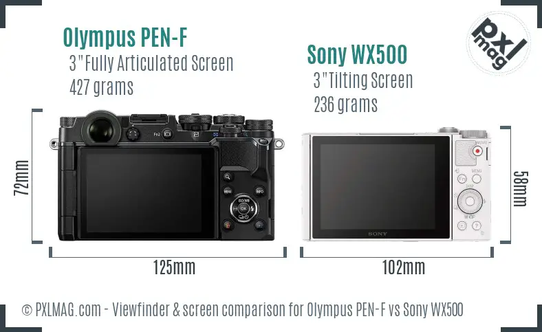 Olympus PEN-F vs Sony WX500 Screen and Viewfinder comparison