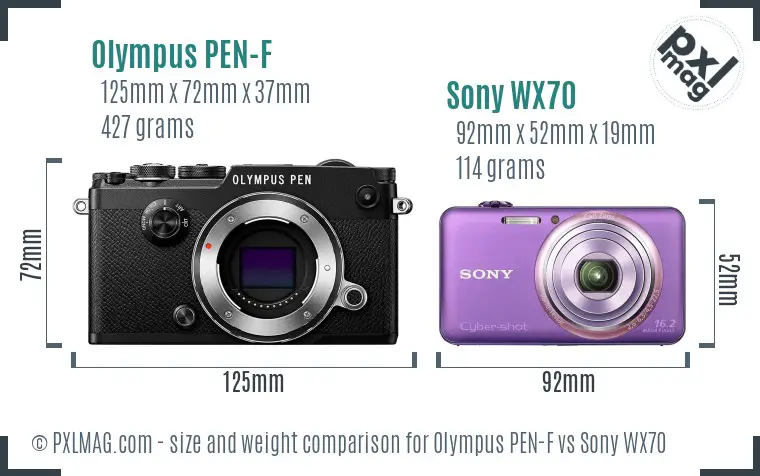 Olympus PEN-F vs Sony WX70 size comparison