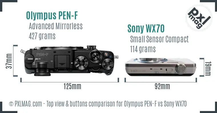 Olympus PEN-F vs Sony WX70 top view buttons comparison