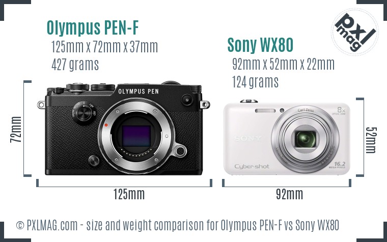 Olympus PEN-F vs Sony WX80 size comparison