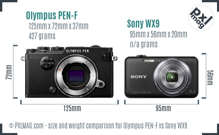 Olympus PEN-F vs Sony WX9 size comparison Olympus PEN-F vs Sony WX9 size comparison