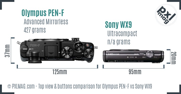 Olympus PEN-F vs Sony WX9 top view buttons comparison