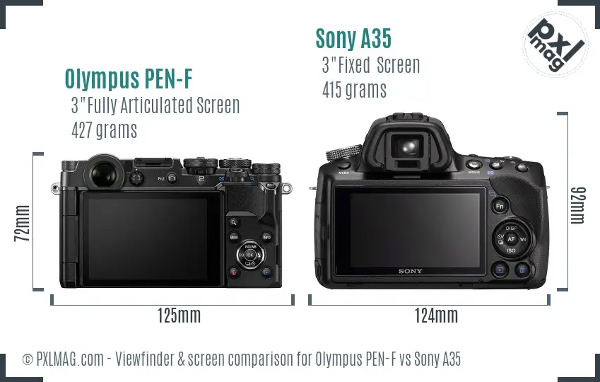 Olympus PEN-F vs Sony A35 Screen and Viewfinder comparison