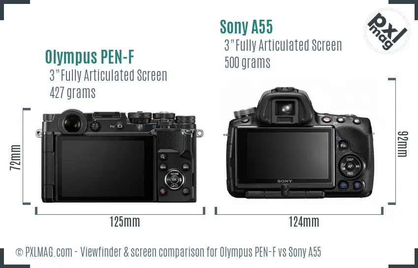 Olympus PEN-F vs Sony A55 Screen and Viewfinder comparison Olympus PEN-F vs Sony A55 Screen and Viewfinder comparison