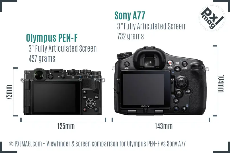 Olympus PEN-F vs Sony A77 Screen and Viewfinder comparison