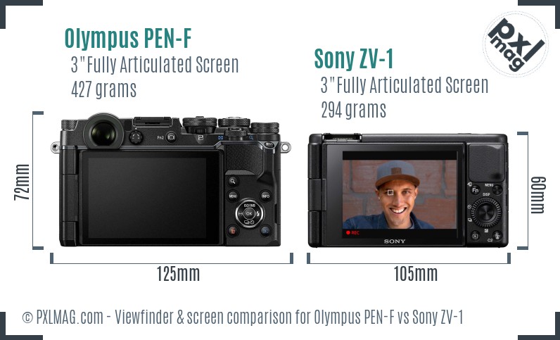 Olympus PEN-F vs Sony ZV-1 Screen and Viewfinder comparison