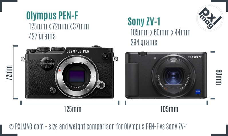Olympus PEN-F vs Sony ZV-1 size comparison