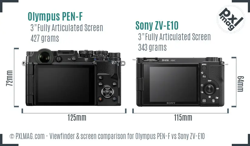 Olympus PEN-F vs Sony ZV-E10 Screen and Viewfinder comparison