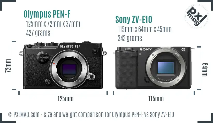 Olympus PEN-F vs Sony ZV-E10 size comparison