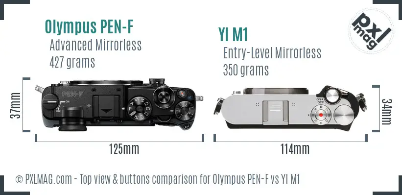 Olympus PEN-F vs YI M1 top view buttons comparison