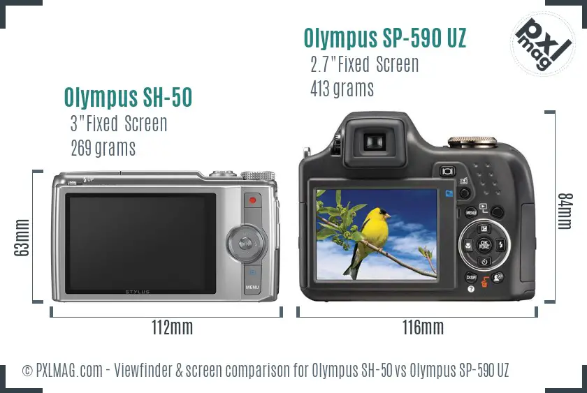 Olympus SH-50 vs Olympus SP-590 UZ Screen and Viewfinder comparison