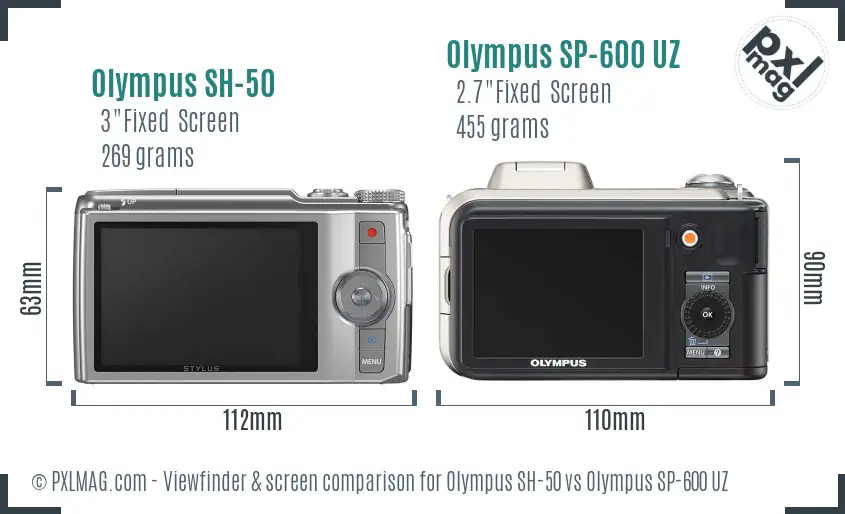 Olympus SH-50 vs Olympus SP-600 UZ Screen and Viewfinder comparison