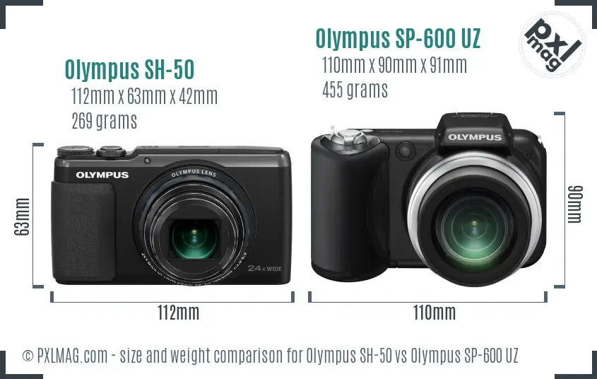 Olympus SH-50 vs Olympus SP-600 UZ size comparison