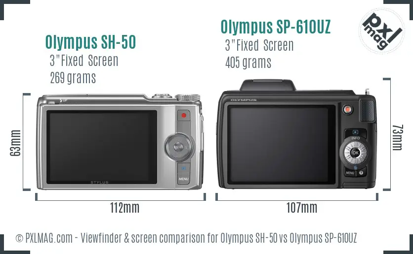 Olympus SH-50 vs Olympus SP-610UZ Screen and Viewfinder comparison